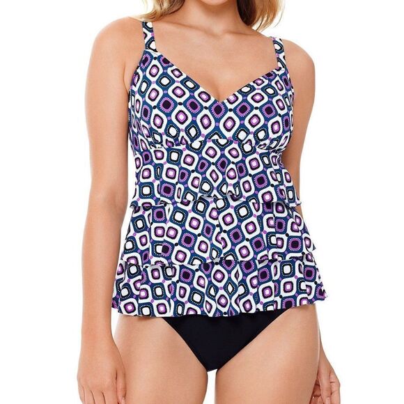 Swim Solutions Jewels Tiered Tummy Control 1-Piece - Picture 1 of 16